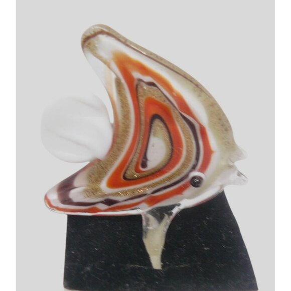 Handcrafted Glass Fish Pendant Figurine Abstract Orange Black Pattern White Fins - Picture 2 of 7